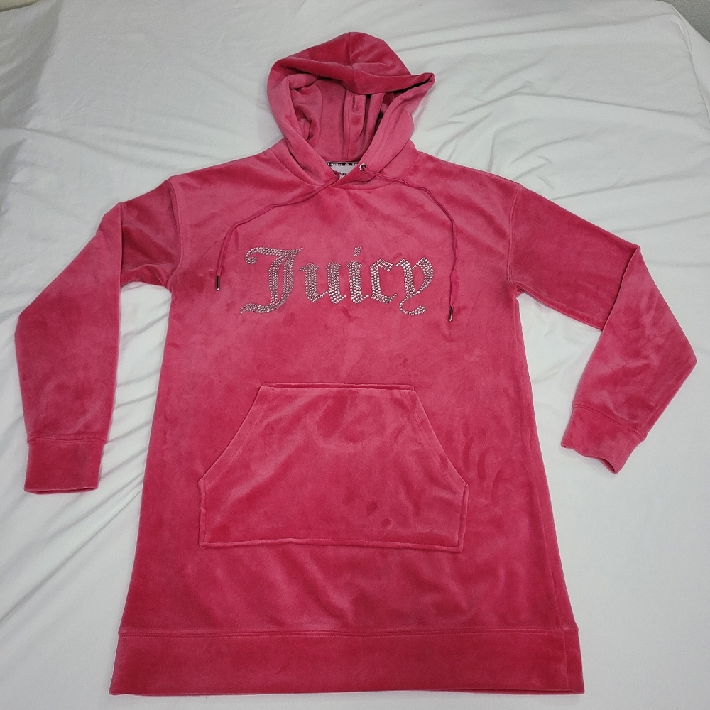 Juicy Couture Velour Long Sleeve Pullover Kangaroo Pocket Pink Hoodie Size XS